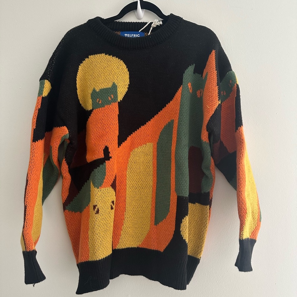 Aelfric Eden Graphic Sweaters Color Blocking Vintage Oversized  Knit Pullover - Picture 5 of 8